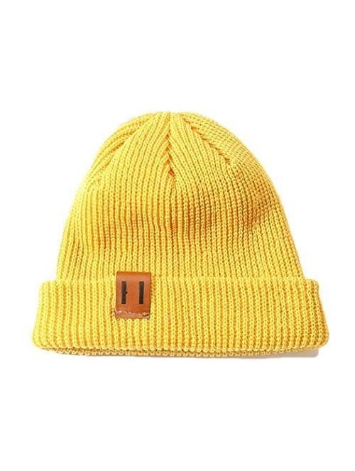Skullies & Beanies Unisex Knitted Winter Warm Cap Fashion Casual Solid Beanie Hat Hats & Caps - Yellow - C318AMT5I9X $22.25