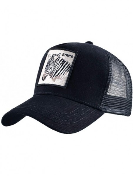 Baseball Caps Unisex Animal Mesh Trucker Hat Snapback Square Patch Baseball Caps - Black Zebra - CQ18MGA40IS $19.47