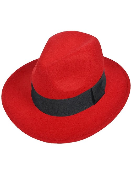 Fedoras Wool Felt Wide Brim Fedora Hats for Women Men - Red - CD18KIAL9UA $34.87