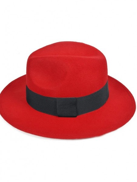 Fedoras Wool Felt Wide Brim Fedora Hats for Women Men - Red - CD18KIAL9UA $34.87