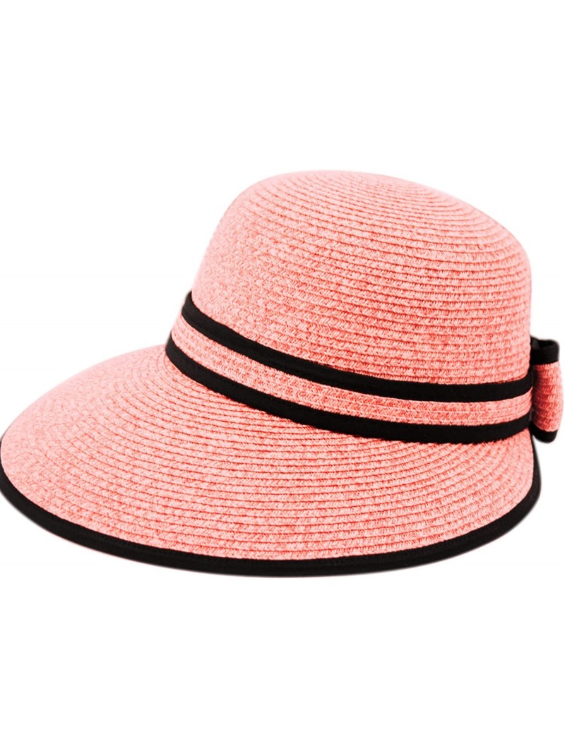 Sun Hats Straw Packable Sun Hat with Black Sash- Wide Front Brim and Smaller Back - A Pink - C7182HDXQH2 $14.59