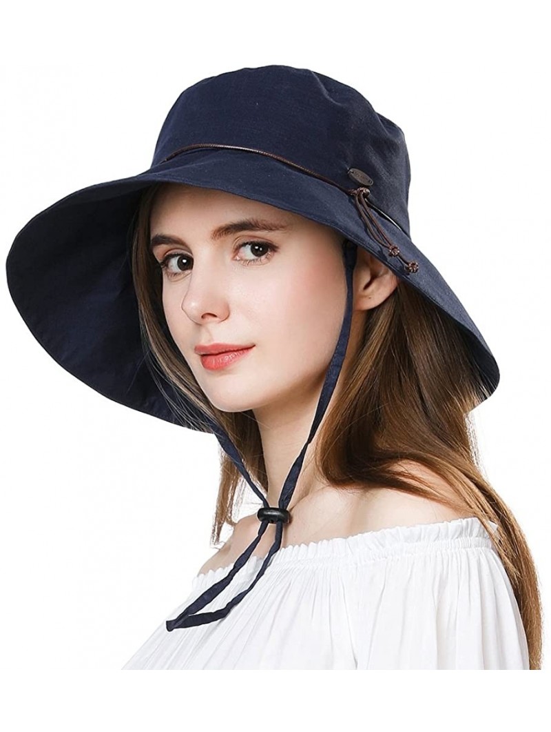 Sun Hats UV50 Foldable Sunhat Women Ponytail Hole Safari Beach Fishing Bucket Hat 55-61CM - 99024_navy - CN18COG766I $22.94