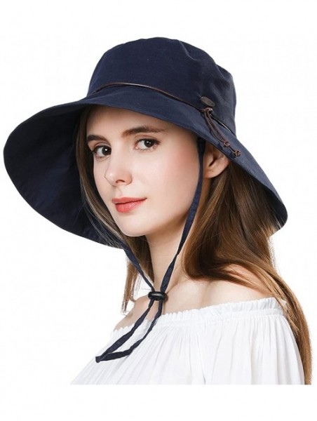 Sun Hats UV50 Foldable Sunhat Women Ponytail Hole Safari Beach Fishing Bucket Hat 55-61CM - 99024_navy - CN18COG766I $22.94