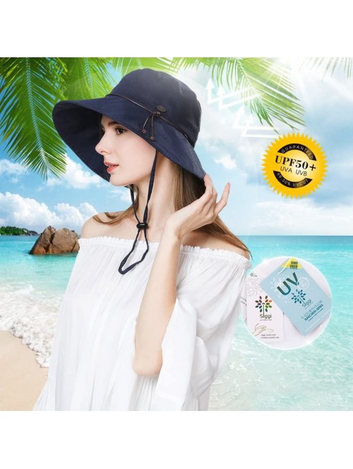 Sun Hats UV50 Foldable Sunhat Women Ponytail Hole Safari Beach Fishing Bucket Hat 55-61CM - 99024_navy - CN18COG766I $22.94