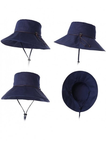 Sun Hats UV50 Foldable Sunhat Women Ponytail Hole Safari Beach Fishing Bucket Hat 55-61CM - 99024_navy - CN18COG766I $22.94