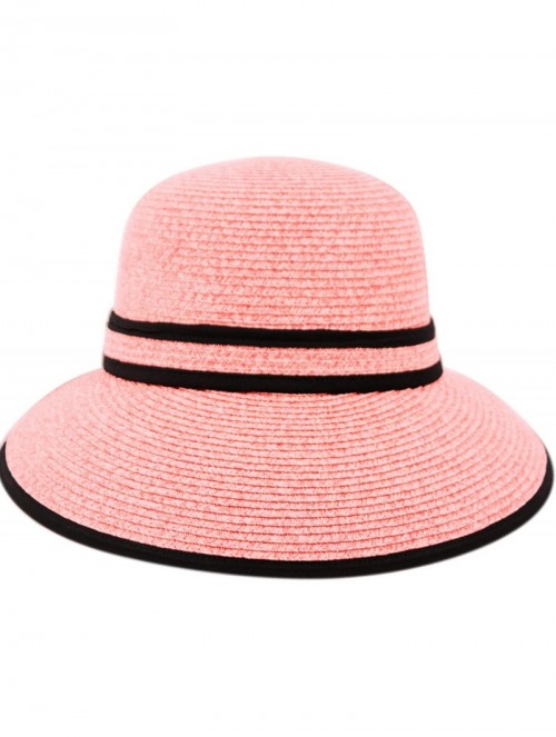 Sun Hats Straw Packable Sun Hat with Black Sash- Wide Front Brim and Smaller Back - A Pink - C7182HDXQH2 $14.59