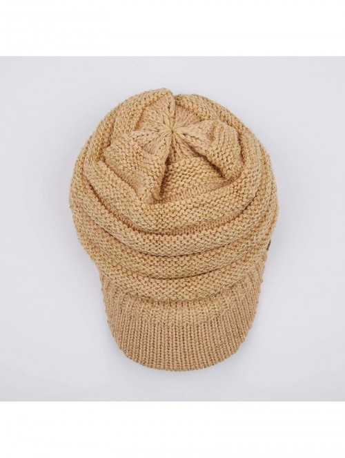 Visors Hatsandscarf Exclusives Women's Ribbed Knit Hat with Brim (YJ-131) - Gold Metallic With Ponytail Holder - CV18XHK9LK8 ...