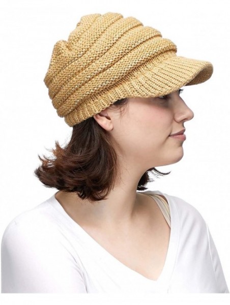 Visors Hatsandscarf Exclusives Women's Ribbed Knit Hat with Brim (YJ-131) - Gold Metallic With Ponytail Holder - CV18XHK9LK8 ...