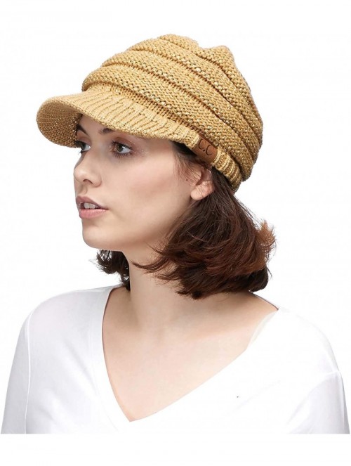 Visors Hatsandscarf Exclusives Women's Ribbed Knit Hat with Brim (YJ-131) - Gold Metallic With Ponytail Holder - CV18XHK9LK8 ...