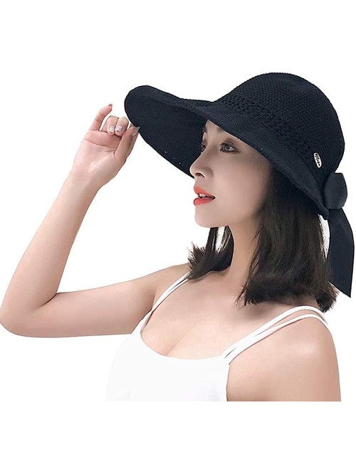 Sun Hats Women Large Brim Sun Hats Foldable Beach Sun Visor UPF 50+ for Travel - Black - CP18Q3ESEDX $12.50