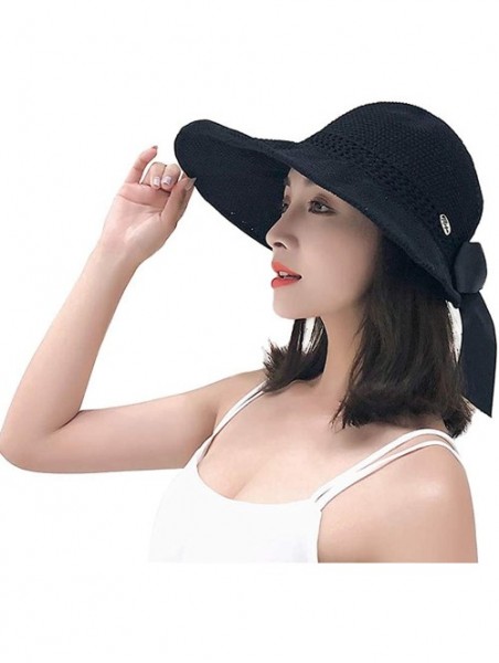 Sun Hats Women Large Brim Sun Hats Foldable Beach Sun Visor UPF 50+ for Travel - Black - CP18Q3ESEDX $12.50