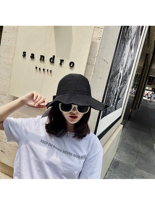 Sun Hats Women Large Brim Sun Hats Foldable Beach Sun Visor UPF 50+ for Travel - Black - CP18Q3ESEDX $12.50