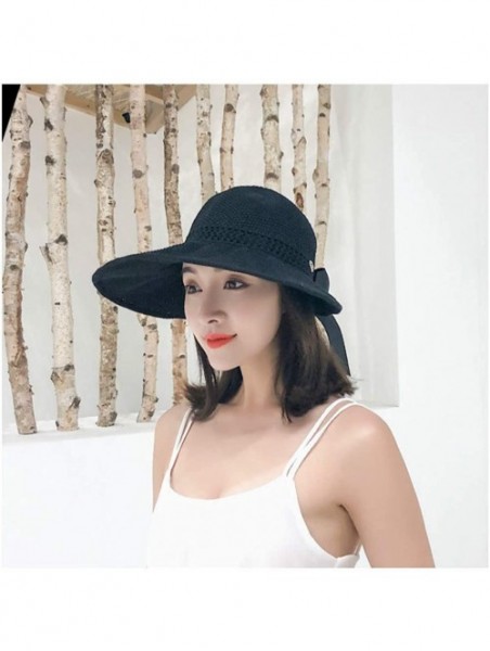 Sun Hats Women Large Brim Sun Hats Foldable Beach Sun Visor UPF 50+ for Travel - Black - CP18Q3ESEDX $12.50