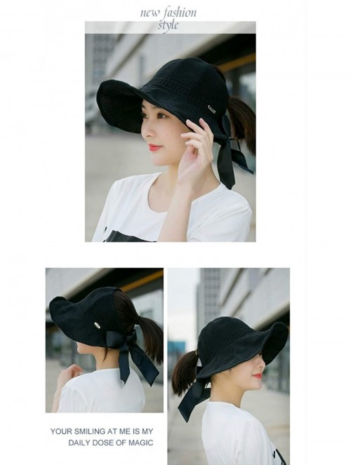 Sun Hats Women Large Brim Sun Hats Foldable Beach Sun Visor UPF 50+ for Travel - Black - CP18Q3ESEDX $12.50