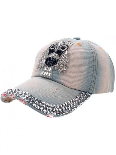 Baseball Caps Women Men Owl Denim Rhinestone Baseball Cap Snapback Hip Hop Flat Casual Hat - Blue - CU183D487UA $8.77