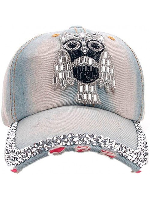 Baseball Caps Women Men Owl Denim Rhinestone Baseball Cap Snapback Hip Hop Flat Casual Hat - Blue - CU183D487UA $8.77