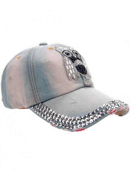 Baseball Caps Women Men Owl Denim Rhinestone Baseball Cap Snapback Hip Hop Flat Casual Hat - Blue - CU183D487UA $8.77