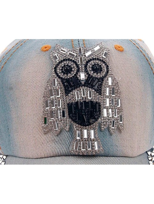 Baseball Caps Women Men Owl Denim Rhinestone Baseball Cap Snapback Hip Hop Flat Casual Hat - Blue - CU183D487UA $8.77