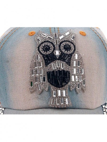 Baseball Caps Women Men Owl Denim Rhinestone Baseball Cap Snapback Hip Hop Flat Casual Hat - Blue - CU183D487UA $8.77