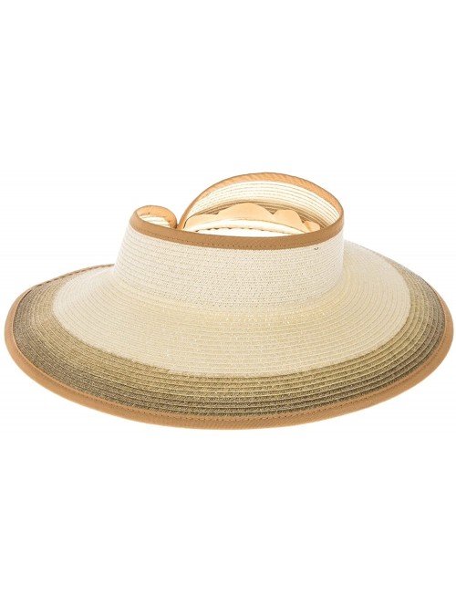 Sun Hats Wide Brim Roll-Up Sun Beach Visor Large Floppy Ombre Straw Ponytail Visor - Tan - CF18CTYU6NU $17.27