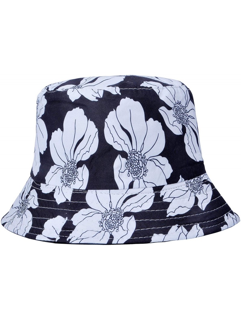 Bucket Hats Fashion Print Bucket Hat Summer Fisherman Cap for Women Men - Big Flower Black - CC193I3726U $15.30