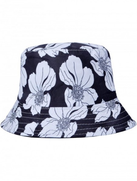 Bucket Hats Fashion Print Bucket Hat Summer Fisherman Cap for Women Men - Big Flower Black - CC193I3726U $15.30