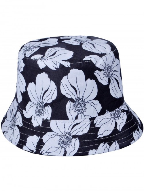 Bucket Hats Fashion Print Bucket Hat Summer Fisherman Cap for Women Men - Big Flower Black - CC193I3726U $15.30