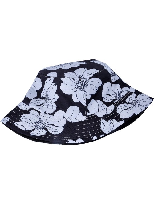 Bucket Hats Fashion Print Bucket Hat Summer Fisherman Cap for Women Men - Big Flower Black - CC193I3726U $15.30