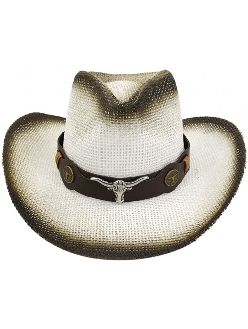 Cowboy Hats Unisex Cowboy Sunhat- Men Women Retro Western Cowboy Riding Hat Leather Belt Wide Brim Cap Hat - White - CY18X2QD...