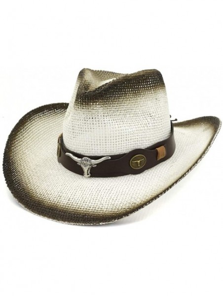 Cowboy Hats Unisex Cowboy Sunhat- Men Women Retro Western Cowboy Riding Hat Leather Belt Wide Brim Cap Hat - White - CY18X2QD...