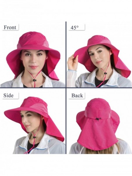 Sun Hats Unisex Wide Brim Safari Hat UV Protection Outdoor Sun Hat Fishing Hat with Neck Flap Cover - Rose Red - CJ18S689QKH ...