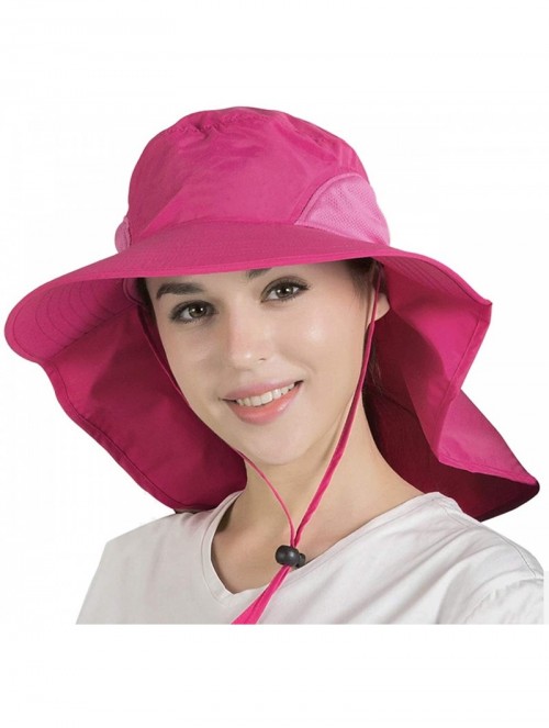 Sun Hats Unisex Wide Brim Safari Hat UV Protection Outdoor Sun Hat Fishing Hat with Neck Flap Cover - Rose Red - CJ18S689QKH ...