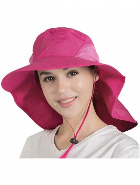 Sun Hats Unisex Wide Brim Safari Hat UV Protection Outdoor Sun Hat Fishing Hat with Neck Flap Cover - Rose Red - CJ18S689QKH ...