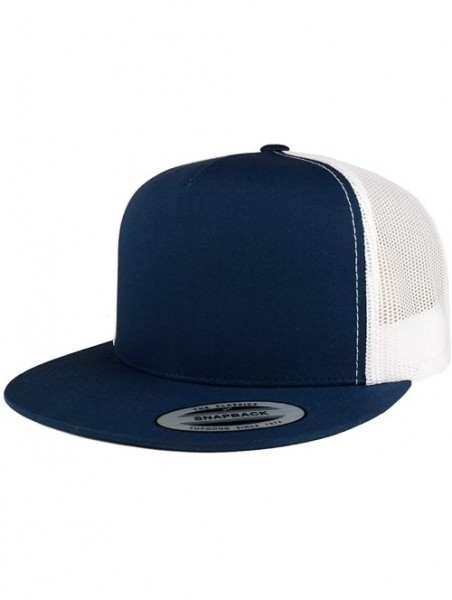 Baseball Caps Flexfit Brand 5 Panel 2 Tone Flatbill Mesh Classic Snapback Cap - Navy White - CP18687WNCD $19.42