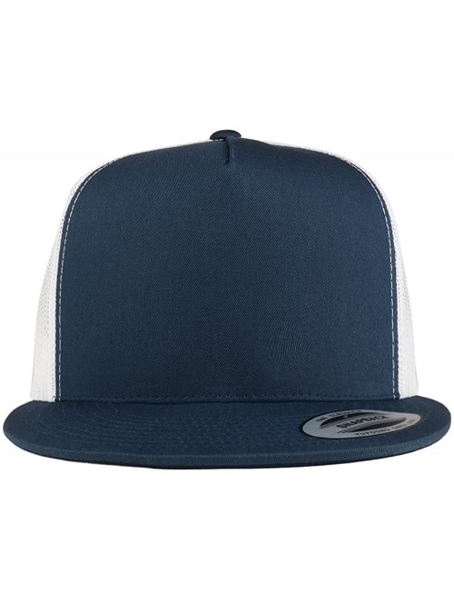 Baseball Caps Flexfit Brand 5 Panel 2 Tone Flatbill Mesh Classic Snapback Cap - Navy White - CP18687WNCD $19.42