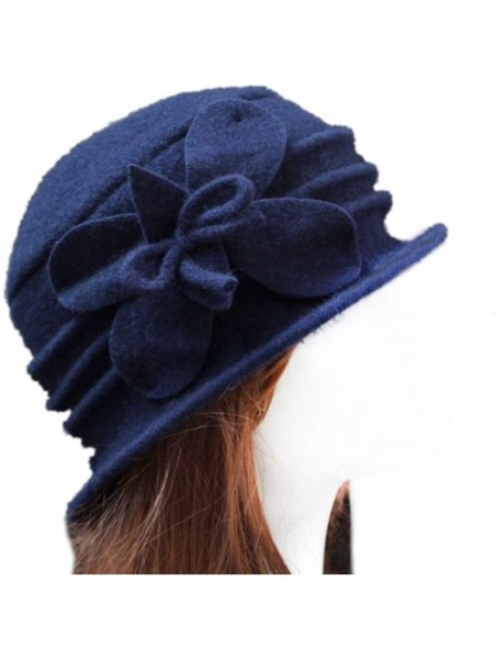 Fedoras 100% Wool Dome Bucket Hat Winter Cloche Hat Fedoras Cocktail Hat - C-navy Blue - CS18IZUH6SC $12.90