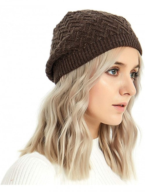 Berets Merino Wool Beret Hat - Women Knitted Braided Crochet Chic French Beanie - Coffee & Light Coffee - C618INOCR45 $21.44