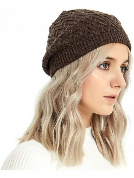 Berets Merino Wool Beret Hat - Women Knitted Braided Crochet Chic French Beanie - Coffee & Light Coffee - C618INOCR45 $21.44