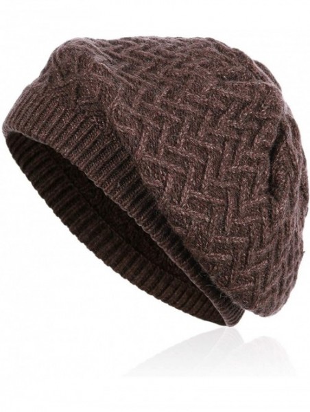 Berets Merino Wool Beret Hat - Women Knitted Braided Crochet Chic French Beanie - Coffee & Light Coffee - C618INOCR45 $21.44