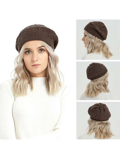 Berets Merino Wool Beret Hat - Women Knitted Braided Crochet Chic French Beanie - Coffee & Light Coffee - C618INOCR45 $21.44