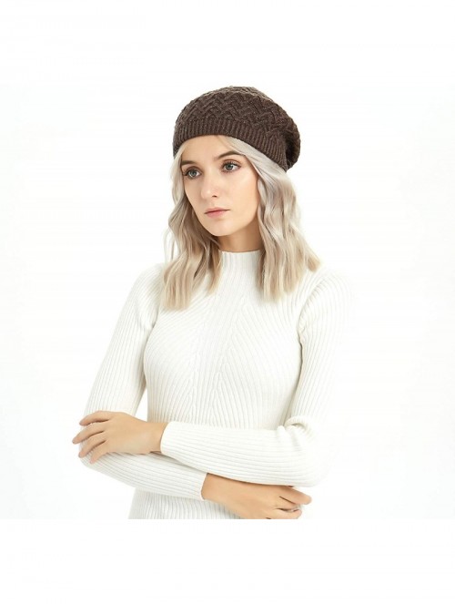 Berets Merino Wool Beret Hat - Women Knitted Braided Crochet Chic French Beanie - Coffee & Light Coffee - C618INOCR45 $21.44