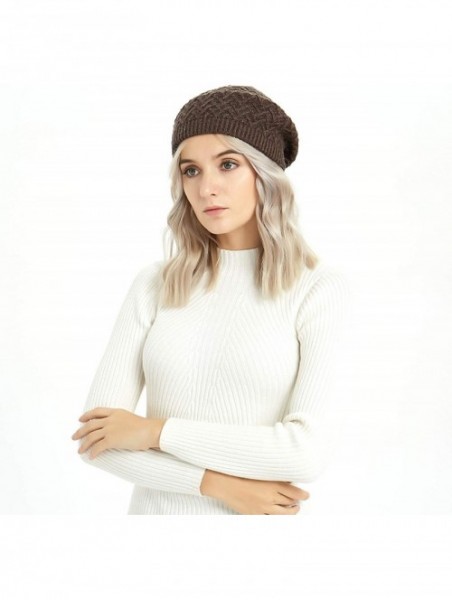 Berets Merino Wool Beret Hat - Women Knitted Braided Crochet Chic French Beanie - Coffee & Light Coffee - C618INOCR45 $21.44