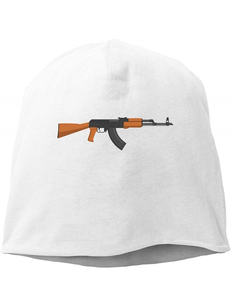 Skullies & Beanies Man Skull Cap Beanie Gun AK-47 Headwear Knit Hat Warm Hip-hop Hat - White - C118KR4W2XD $21.28