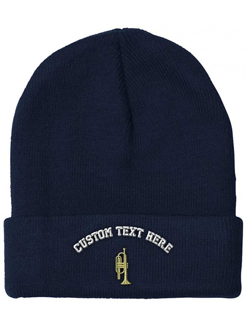 Skullies & Beanies Custom Beanie for Men & Women Trumpet B Embroidery Acrylic Skull Cap Hat - Navy - CK18ZS448N8 $23.93