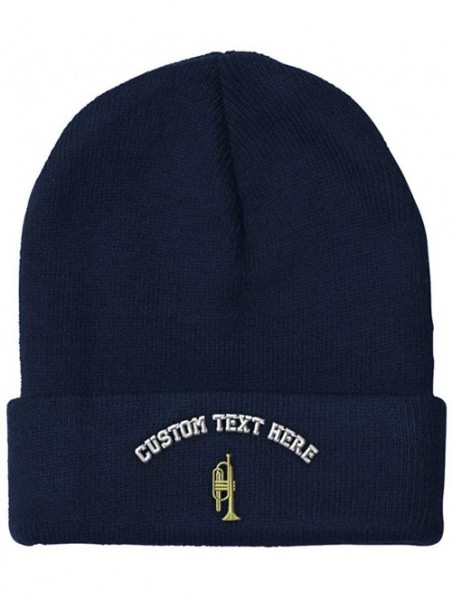 Skullies & Beanies Custom Beanie for Men & Women Trumpet B Embroidery Acrylic Skull Cap Hat - Navy - CK18ZS448N8 $23.93