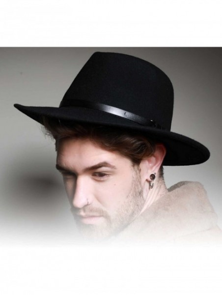 Fedoras Classique Large Wool Felt Fedora Hat Packable Water Repellent Wide Brim - Noir - C3110ALK02X $50.81