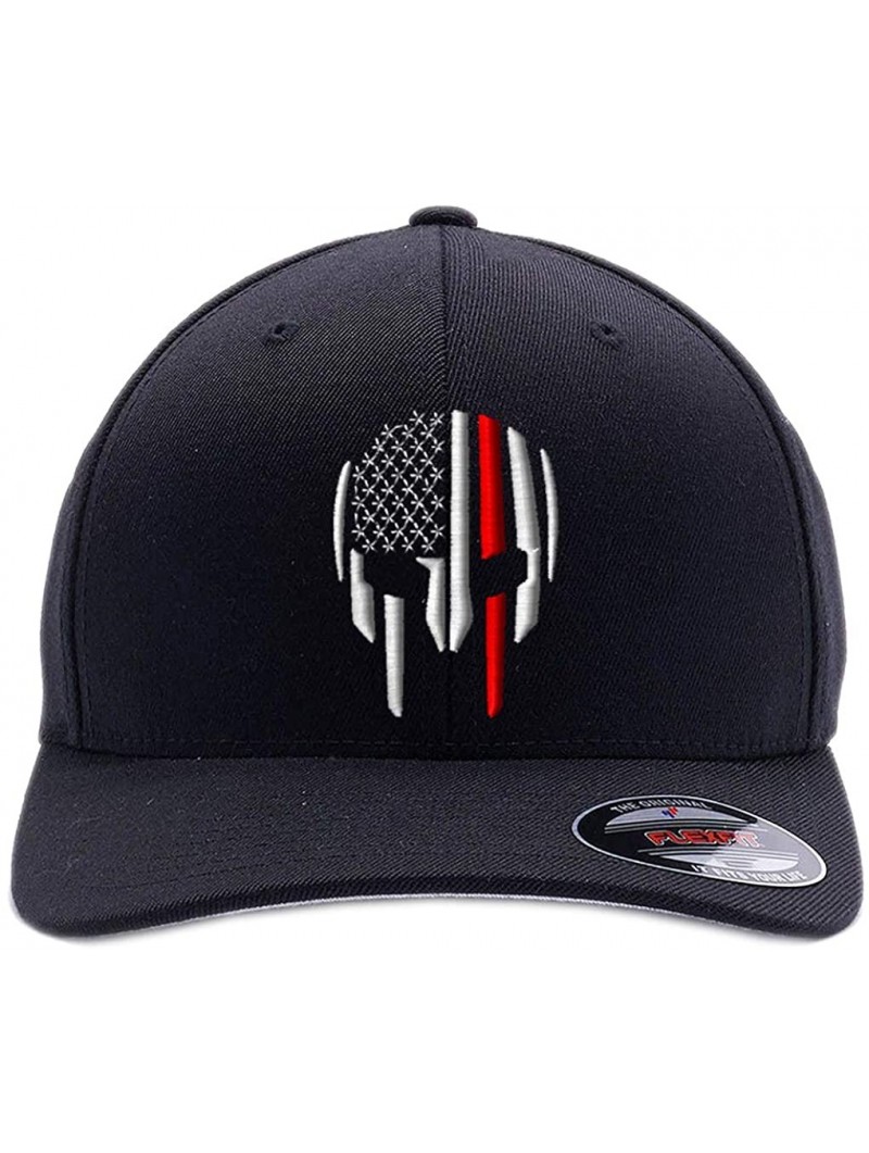 Baseball Caps Thin RED LINE - Thin Blue LINE Spartan Helmet Cap. Embroidered. 6477- 6277 Wooly Combed Twill Flexfit - Black-3...