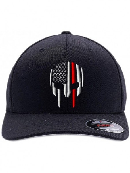 Baseball Caps Thin RED LINE - Thin Blue LINE Spartan Helmet Cap. Embroidered. 6477- 6277 Wooly Combed Twill Flexfit - Black-3...