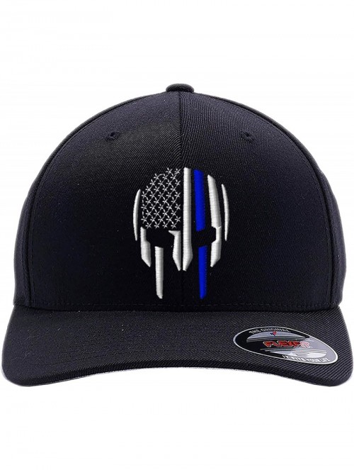 Baseball Caps Thin RED LINE - Thin Blue LINE Spartan Helmet Cap. Embroidered. 6477- 6277 Wooly Combed Twill Flexfit - Black-3...