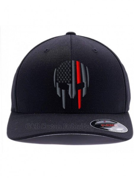 Baseball Caps Thin RED LINE - Thin Blue LINE Spartan Helmet Cap. Embroidered. 6477- 6277 Wooly Combed Twill Flexfit - Black-3...